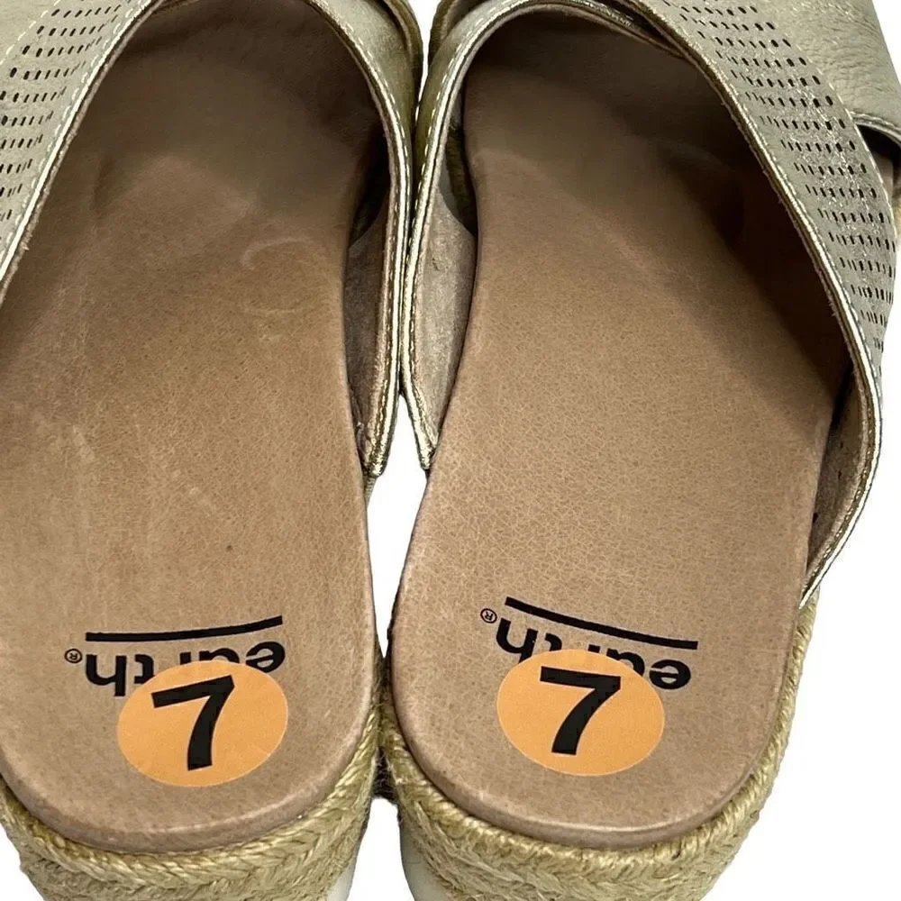 Earth modena marigold gold leather espadrille wedges size 7